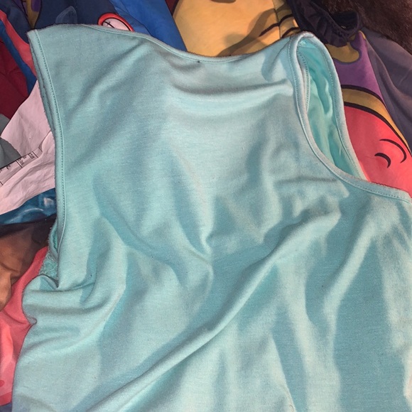 light blue tank top. lace and sequins on front - Picture 2 of 2